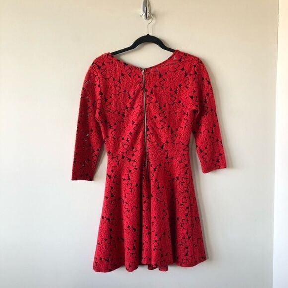 Mink Pink- Mini Dress Red Black And Red Rose Jacquard Dress - Picture 3 of 8
